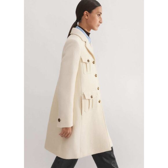 ME+EM Wool-Blend Military A-Line Coat in Natural (Size US 8) - Picture 4 of 14